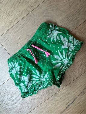 Mini Boden Bright Green Girls' Shorts with Pink Accent
